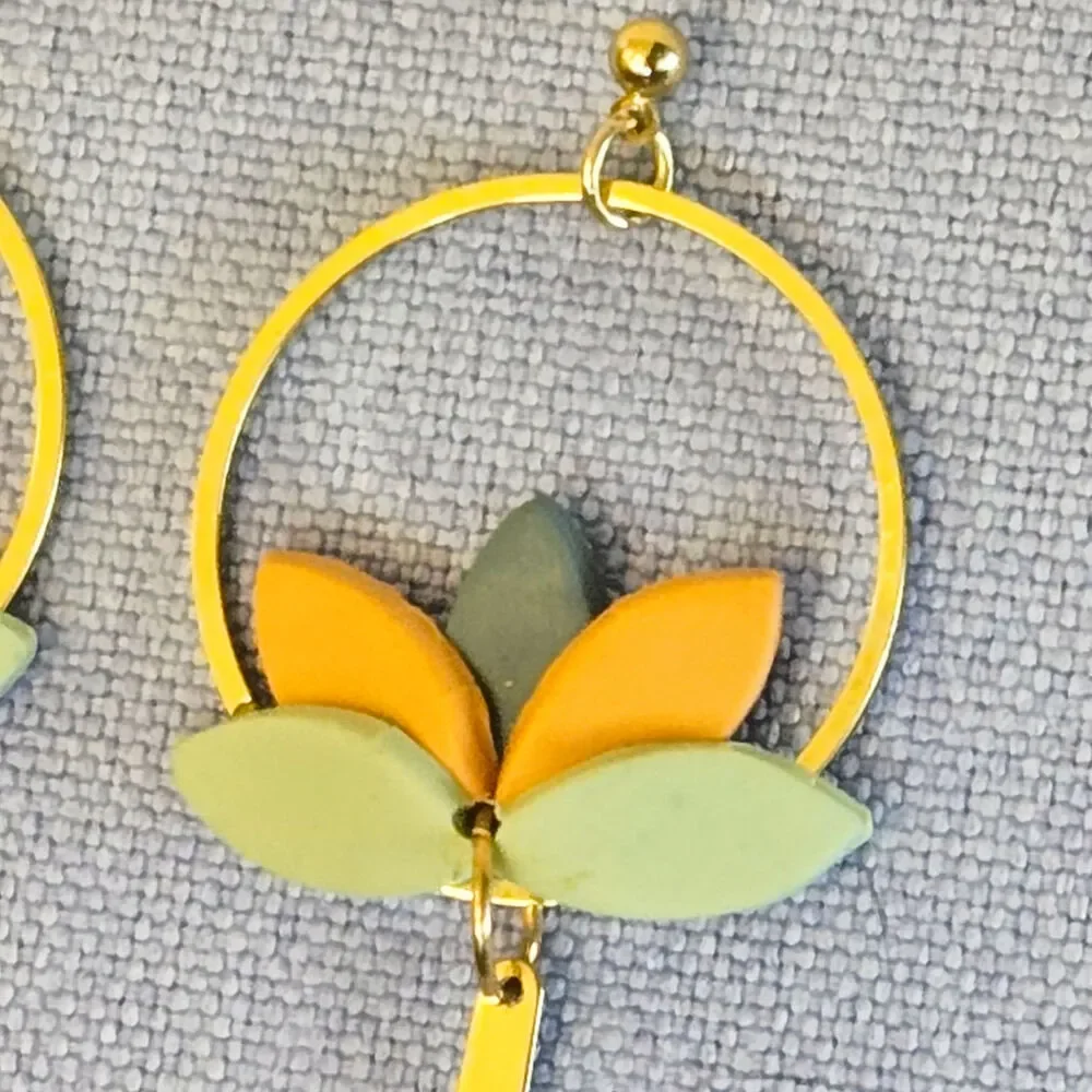 GOLD LOTUS HOOP EARRINGS DANGLE